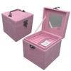 Portable Mirrored Jewelry Box Pink Makeup Storage Bags With Flannelette