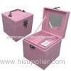 Portable Mirrored Jewelry Box Pink Makeup Storage Bags With Flannelette