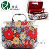 Makeup Tray Organizer Flowers Printing Mirrored Round Jewelry Case ABS Panel