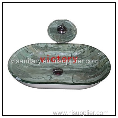 top grade art glass handpainted basin