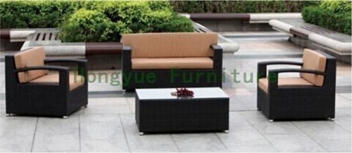 Outdoor patio black rattan wicker sofa furniture set with cushions