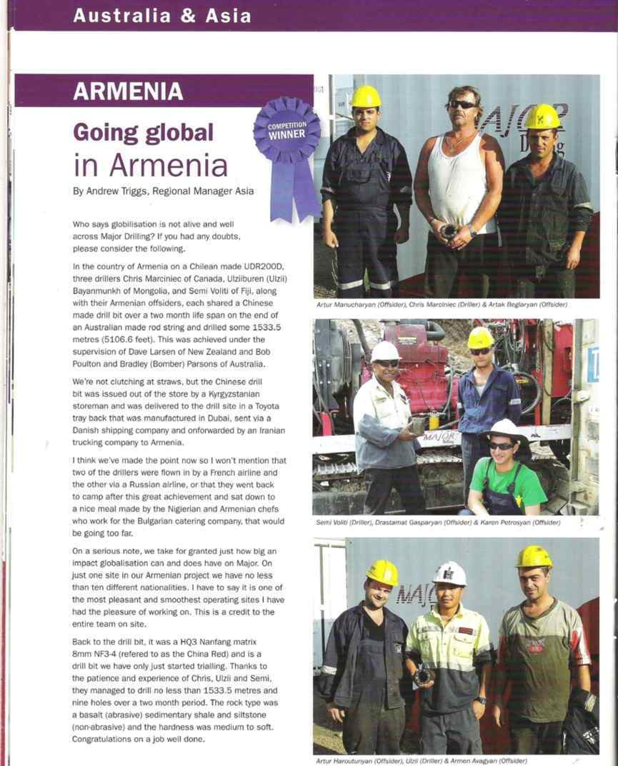 HQ3 NF3-4 Bits drilled 1533.5 meters in Armenia