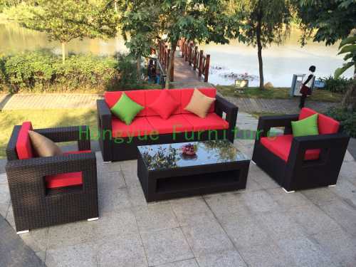Outdoor patio brown rattan furniture sets with pillow cushions