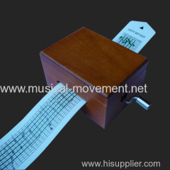 WOODEN PAPER STRIP HAND CRANK MUSIC BOX