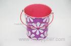 Warm Color Barrel Metal Tin Box With Handle Chrysanthemum Pattern