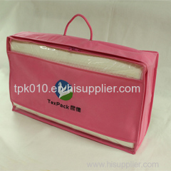 Pink Printed Non-woven Zipper Pillow Bag With Handle For Bedding Packaging