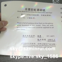 Special Rainbow Effect Ultra Destructible Label Papers Vinyl for Anti-counterfeit