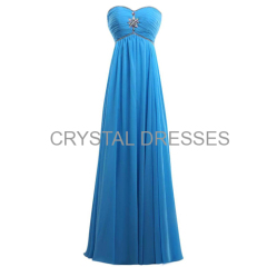 ALBIZIA Custom Made Sweetheart Long Chiffon Beaded Illusion Prom Dress Blue A-line Bridesmaid Dress