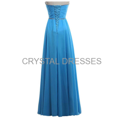 ALBIZIA Custom Made Sweetheart Long Chiffon Beaded Illusion Prom Dress Blue A-line Bridesmaid Dress