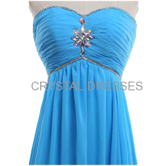 ALBIZIA Custom Made Sweetheart Long Chiffon Beaded Illusion Prom Dress Blue A-line Bridesmaid Dress