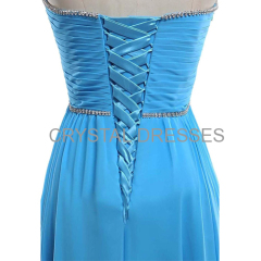 ALBIZIA Custom Made Sweetheart Long Chiffon Beaded Illusion Prom Dress Blue A-line Bridesmaid Dress