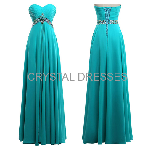 ALBIZIA 2015 Hottest crystal Turquoise Sweetheart Chiffon Prom Dresses floor length Bridesmaid Dresses