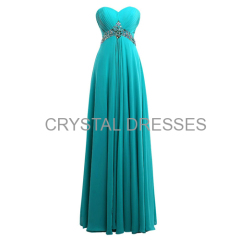 ALBIZIA 2015 Hottest crystal Turquoise Sweetheart Chiffon Prom Dresses floor length Bridesmaid Dresses