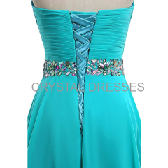 ALBIZIA 2015 Hottest crystal Turquoise Sweetheart Chiffon Prom Dresses floor length Bridesmaid Dresses