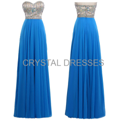 ALBIZIA Blue crystal Sweetheart Chiffon long Formal A Line Bridesmaid Dresses For Weddings