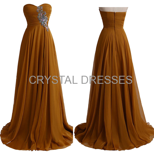 ALBIZIA Brown Beading Sweetheart Chiffon A-line Bridesmaid Dresses