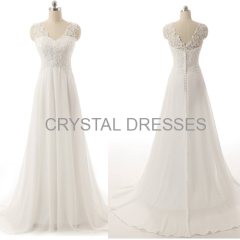 ALBIZIA Beading V-neck Applique Lace Chiffon Long Wedding Dresses