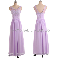 ALBIZIA Lavender V-neck Lace Floor length Chiffon Cheap Bridesmaid Dresses