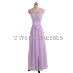 ALBIZIA Lavender V-neck Lace Floor length Gown Chiffon Cheap Bridal Bridesmaid Dresses for Bride 2015