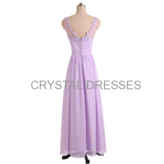 ALBIZIA Lavender V-neck Lace Floor length Gown Chiffon Cheap Bridal Bridesmaid Dresses for Bride 2015