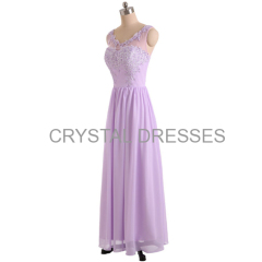 ALBIZIA Lavender V-neck Lace Floor length Gown Chiffon Cheap Bridal Bridesmaid Dresses for Bride 2015