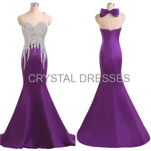 ALBIZIA Beading Purple Sweetheart Satin Mermaid Long Evening Dress