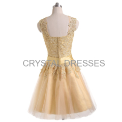 ALBIZIA Gold Lace Short Prom Gown Tulle Bridal Cocktail Dresses for Bride 2015