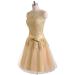 ALBIZIA Gold Lace Short Tulle Bridal Cocktail Dresses for Bride