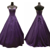 ALBIZIA New Style 2015 Purple Satin Floor Length A-Line Color Wedding Gowns With Crystal Beads