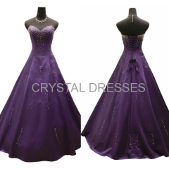 ALBIZIA Purple Satin Long A-Line Color Wedding Gowns With Crystal Beads