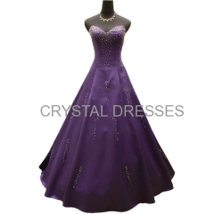 ALBIZIA New Style 2015 Purple Satin Floor Length A-Line Color Wedding Gowns With Crystal Beads