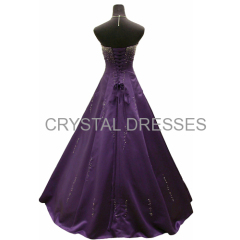 ALBIZIA New Style 2015 Purple Satin Floor Length A-Line Color Wedding Gowns With Crystal Beads