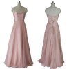 ALBIZIA Women's Beading Pink Strapless Long Chiffon Party Evening Wedding Prom Dress