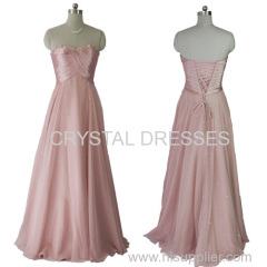 ALBIZIA Women's Beading Pink Strapless Long Chiffon Party Evening Wedding Prom Dress