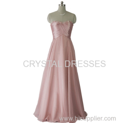 ALBIZIA Women's Beading Pink Strapless Long Chiffon Party Evening Wedding Prom Dress