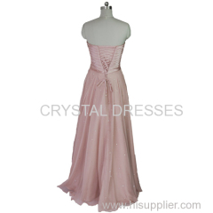 ALBIZIA Women's Beading Pink Strapless Long Chiffon Party Evening Wedding Prom Dress