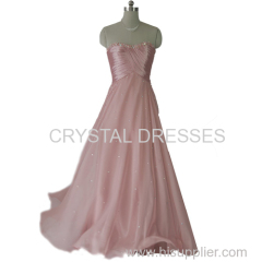 ALBIZIA Women's Beading Pink Strapless Long Chiffon Party Evening Wedding Prom Dress