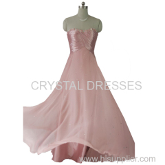 ALBIZIA Women's Beading Pink Strapless Long Chiffon Party Evening Wedding Prom Dress