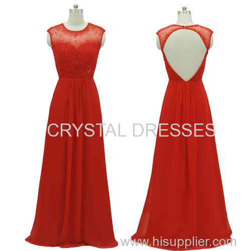 ALBIZIA Red Scoop Chiffon Beaded A Line Floor length Prom Evening Dress