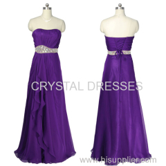 ALBIZIA Latest Design Beading Purple Strapless A Line Chiffon prom dress