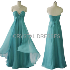 Green Sweetheart Beading Long A-Line Chiffon Prom Dresses