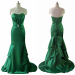 ALBIZIA Green Layered Floor Length Satin Mermaid Evening Dress