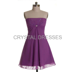 ALBIZIA Cheap Chiffon Short Prom Dresses Strapless Top Sequins Grape Cocktail Dresses With Beading