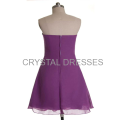 ALBIZIA Cheap Chiffon Short Prom Dresses Strapless Top Sequins Grape Cocktail Dresses With Beading