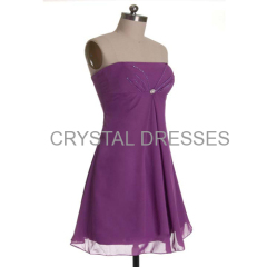 ALBIZIA Cheap Chiffon Short Prom Dresses Strapless Top Sequins Grape Cocktail Dresses With Beading