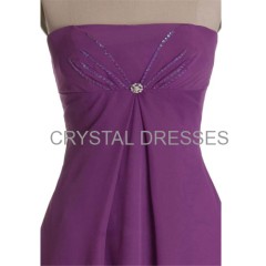 ALBIZIA Cheap Chiffon Short Prom Dresses Strapless Top Sequins Grape Cocktail Dresses With Beading