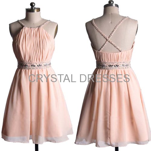 ALBIZIA Beading Pink Spaghetti Chiffon Short cocktail Dresses