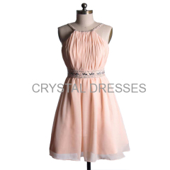 ALBIZIA Pink Chiffon cocktail Dress Peach Party Dresses Custom Made Plus Size Prom Dress 2016 New Arrival