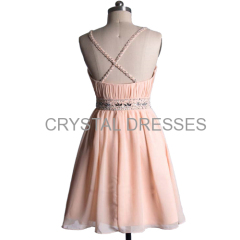 ALBIZIA Pink Chiffon cocktail Dress Peach Party Dresses Custom Made Plus Size Prom Dress 2016 New Arrival