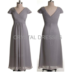 ALBIZIA Sheath Silver V-neck Chiffon Long cheap Bridesmaid Dresses